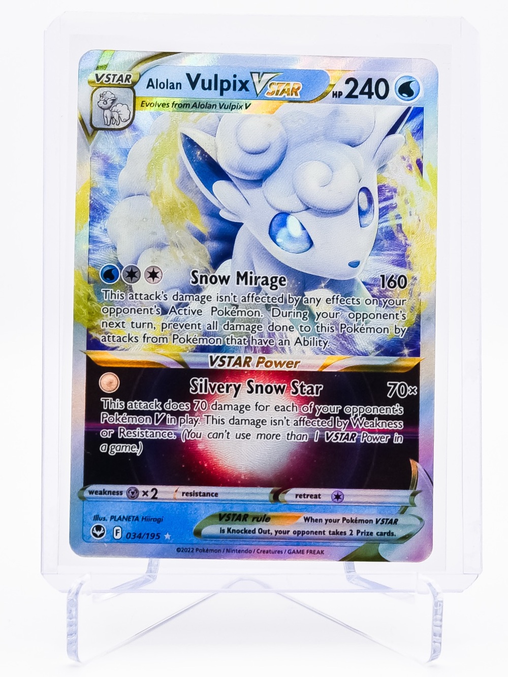 Pokemon Card Alolan Vulpix 034/195 VSTAR Ultra Rare Holo Silver Tempest NM